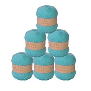 Imagem de 6 novelos Angola Mohair, fio de lã angorá de pelo longo, fio de caxemira para tricô faça você mesmo, cachecol de crochê 300 g (azul claro)
