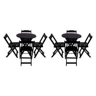 Imagem de Kit 2 Jogos de Mesa Dobravel com 4 Cadeiras Tampo Redondo 70x70 Preto 