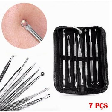 Imagem de Kit 7 Extrator Cureta Tira Acne Cravos E Espinha Limpeza + Estojo - MS