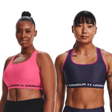 Imagem de Kit 2 Tops de Treino Feminino Under Armour Crossback Mid Bra, Rosa, P