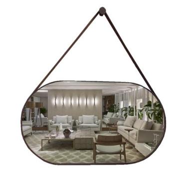 Imagem de Espelho Oval Lavabo com Alça Horizontal Couro - VSA, Café