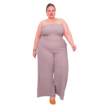 Imagem de Conjunto feminino casual elegante cropped sem alça e pantalona wide le