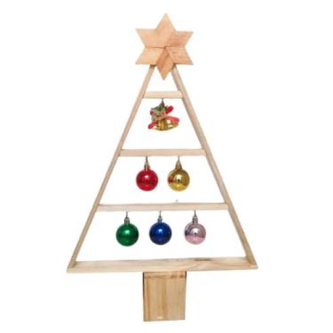 Imagem de Arvore De Natal Madeira Decorada Com Enfeites Completa Minimalista - C