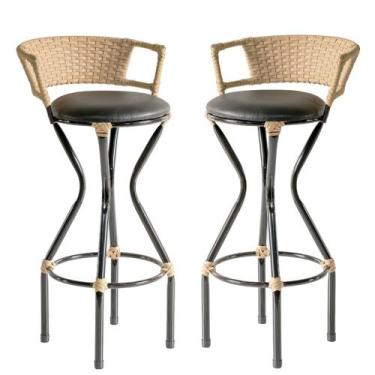 Imagem de 2 Banquetas Charme em Ferro e Fibra Sintética para Balcão, Bar  - Coag