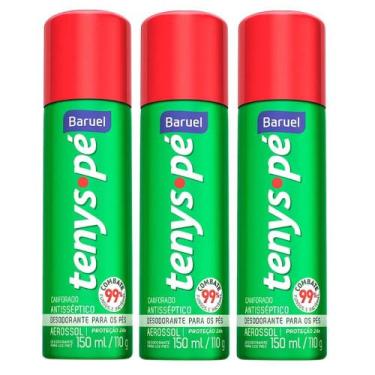 Imagem de Kit 3 Desodorante Antisséptico Aerossol p Pés Tenys Pé 150ml - Baruel
