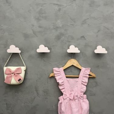 Imagem de 4 Ganchos de parede infantil decoração céu nuvem rosa 4NuMk6 - Souveni