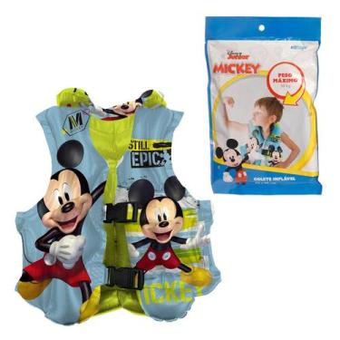 Imagem de Colete Infantil Inflável Salva-vidas Mickey Azul 43x35cm Etitoys DYIN-