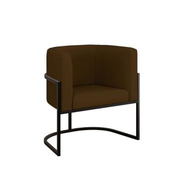 Imagem de Cadeira Poltrona Lua Corino Base De Metal Preta Reforçada Marrom