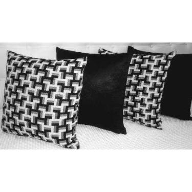Imagem de Kit 4 Capas De Almofadas Sued Preto Jacquard Quadriculado 45 X 45 - IN