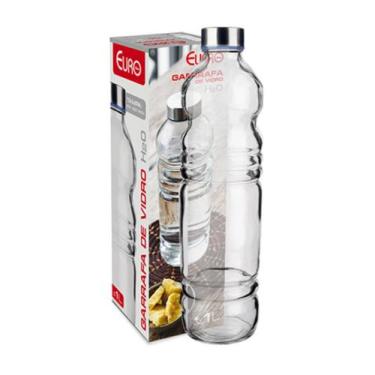 Imagem de Garrafa De Vidro Redonda C/tampa Inox 1L P/ Água Leite Suco - Euro Hom