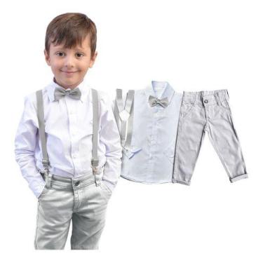 Imagem de Conjunto Social Cinza Manga Longa Calça Casamento Pajem Bebê - Migueli