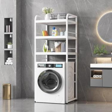 Imagem de Prateleira de metal vertical de 3 camadas sobre a máquina de lavar/toalete, grande organizador de lavadora de banheiro e secadora, prateleiras de lavanderia, branca, tamanho único