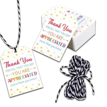 Imagem de Etiquetas de presente de agradecimento, 80 peças, etiquetas de presente de colegas de trabalho com cordão, etiquetas de presentes de agradecimento para colegas de trabalho, etiquetas para Dia dos