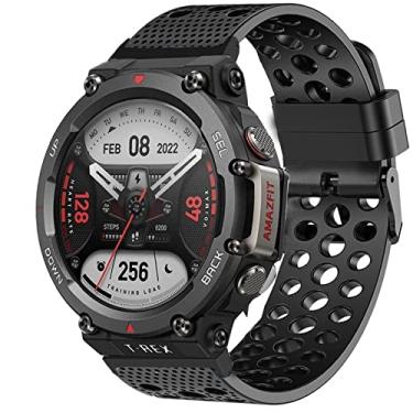 Imagem de Lamshaw Compatível com pulseiras Amazfit T-Rex 2, pulseiras esportivas de substituição de silicone com fivela de metal compatível com Amazfit T-Rex 2 Smart Watch (preto)