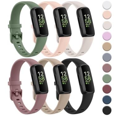 Imagem de Meliya Pacote com 6 pulseiras para Fitbit Inspire 3, pulseiras ajustáveis de silicone macio, compatível com Fitbit Inspire 3 Fitness Tracker (preto, areia rosa, luz das estrelas, violeta fumo, chá