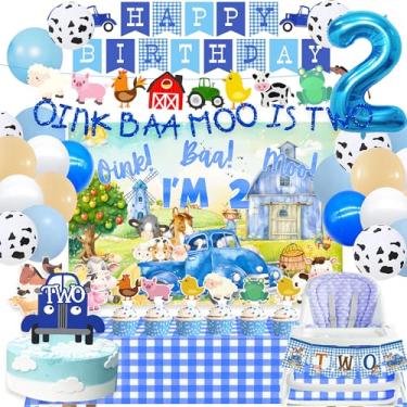 Imagem de Festa de aniversário de 2 anos de animais de fazenda, decorações de aniversário Oink Baa Moo I Am Two Birthday Decorations, decorações de 2º aniversário para meninos, animais de fazenda de 2º