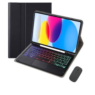 Imagem de Genérico - Capa protetora com teclado e mouse sem fio para iPad 7ª, 8ª e 9ª geração (10,2 polegadas) - Bluetooth 3.0 - Modelo de luz de fundo