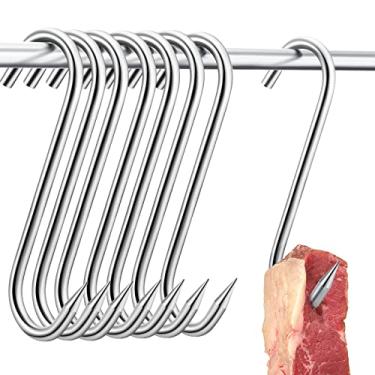 Imagem de 8 Pcs Meat Hook 8 Inch 10 mm Stainless Steel Hanging Meat Hook Butcher Hooks Processing S Shaped Meat Equipment Heavy Duty Meat Hanging Hooks Meat Hangers for Beef Sausage Fish Turkey Chicken Ribs