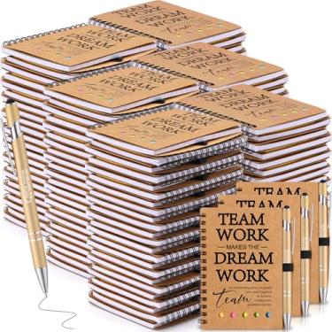 Imagem de Skyygemm 100 conjuntos de cadernos em espiral com abas adesivas de índice, presentes de agradecimento, bloco de notas com caneta de bambu a granel para escritório, enfermeira, professora, colega de