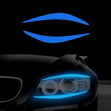 Imagem de 1 par de adesivos refletivos de faróis de carro para carros, adesivos de olho de carro, caminhão, delineador falso, decalque de farol fofo para meninas (azul)
