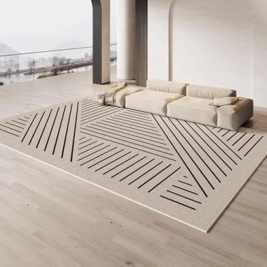 Imagem de Listrado Creme Carpete Bege Marrom Decoração Sala de Estar Tapetes Luxo Minimalista Tapetes Fácil Limpeza Conforto Quarto Tapetes,YHT142,S,80x120cm