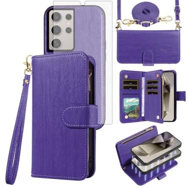 Imagem de Asuwish Capa de celular para Samsung Galaxy S24 Ultra 5G Carteira com zíper destacável com protetor de tela de vidro temperado, alça transversal, compartimento para cartão S24Ultra 24S S 24 24Ultra