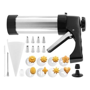 Imagem de Churro Maker Machine Churrera e saco de confeitar Churros Filler, aço inoxidável Churros Gu-n Kit com 8 pontas de decoração, 8 discos de biscoito, máquina de fazer biscoitos (preto + prata)