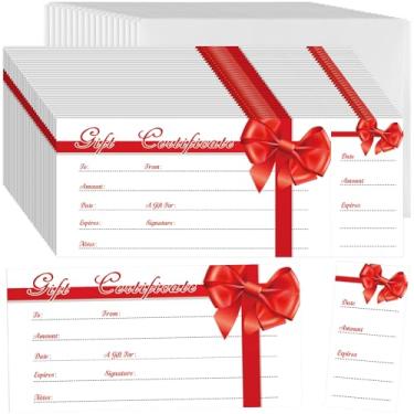 Imagem de 100 peças de vales de presente para empresas 11,9 x 6 cm vales de presente com envelopes cartões de presente em branco com nome e endereço voucher certificados para spa salão restaurantes aniversário