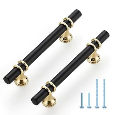 Imagem de Ravinte Hardware Pacote com 30 Puxadores de Armário Preto Fosco e Dourado de 6", Puxadores de Armário de Cozinha, Puxadores de Gaveta, Ferragens para Armário de Cozinha, Puxadores (Centro Do Furo De 3