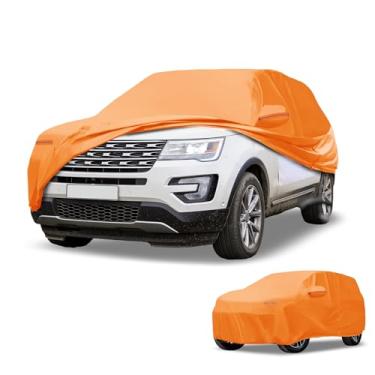 Imagem de Partuto Capa de carro à prova d'água para todos os climas, automotiva, externa, anti-UV, proteção contra chuva e sol, cobertura externa completa para Ford Explorer 210D-PU laranja com tiras refletoras