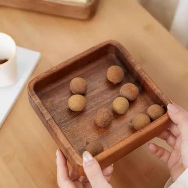 Imagem de Bandeja Quadrada de Madeira, Prato de Frutas Em Madeira, Prato de chá Em Madeira, Bandeja Asiática de Madeira Com Borda Elevada, Bandeja para Servir Frutas, Doces, Salgadinhos e