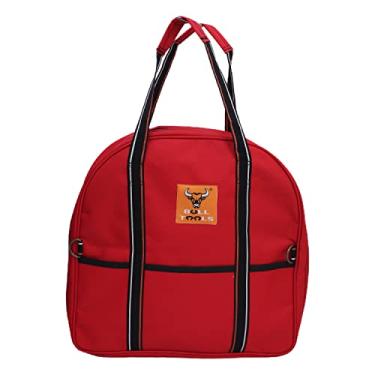 Imagem de Bolsa de armazenamento de cabos, organizador de 6 bolsos feito à mão – 38 x 38 x 10 centímetros à prova d'água balístico poliéster oval para cabos, cabos, ferramentas pequenas, cabos de carregamento EV para veículos elétricos – Vermelho