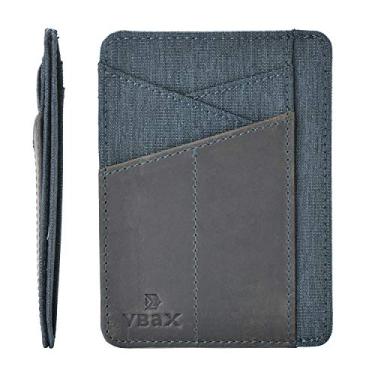 Imagem de Carteira masculina fina de couro RFID minimalista com bolso frontal e porta-cartões de crédito, Grey Canvas, One_Size