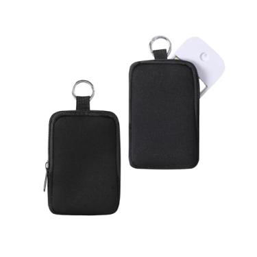 Imagem de uekeboag 2 peças pequena bolsa macia de neoprene com zíper, mini bolsa de maquiagem portátil, acessório de moda com gancho de pressão, bolsa de moedas, batom, organizador de viagem cosmético, Preto e