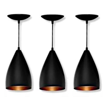 Imagem de Kit 3 Lustres Pendentes Modelo Vegas Luxo Preto Com Cobre - Rrjv Negoc
