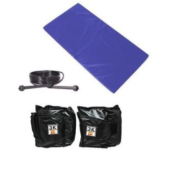 Imagem de Kit Colchonete + Corda de Pular + Par de Caneleira 3kgs 1 Fit