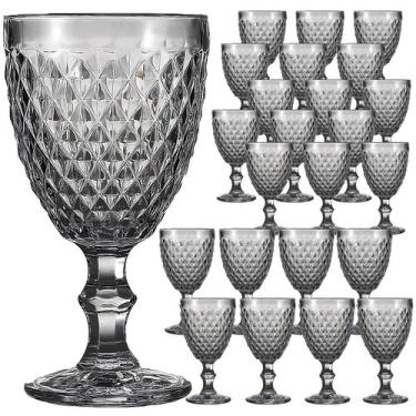 Imagem de Jogo 24 Taças de Vidro Luxo Agata Cinza 340ml Vinho Água Drinks Grosso