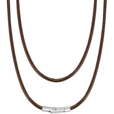 Imagem de Hoyazvet Cordão de couro trançado impermeável para homens e mulheres com fecho de aço inoxidável/preto, 2/3 mm de largura, 40,6 cm a 76,2 cm de comprimento, colares de corrente de corda de cera