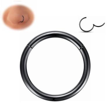 Imagem de Yrogcu Hinged Nose Ring Hoop Lip Septum Piercing Jewelry Black Color 8G 12mm Cartilage Earrings Stainless Steel Helix Earring Hoop Daith Lip Eyebow Belly Ring Nipple Ring