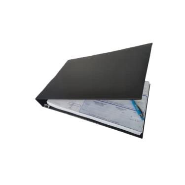 Imagem de Fichário comercial de 7 anéis, durável 3 em uma página, suporte profissional de documentos financeiros com bolsa dobrável de vinil transparente, calendário removível de 6 anos (preto) impressão ABC