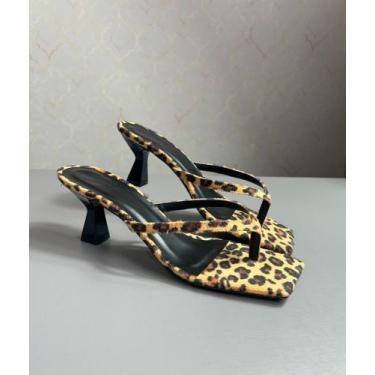 Imagem de Tamanco flip flop quadrado salto baixo confortável - Taty morena calça