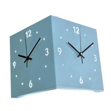Imagem de Ｂｅｓｇａ Relógio de parede de canto de dupla face com luz transdutora fácil de instalar de canto quadrado de parede de relógio decoração de arte para, Azul