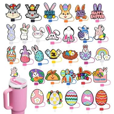 Imagem de Pacote com 30 tampas de palha de páscoa para copos, 10 mm fofo coelho ovo de páscoa topo de palha à prova de poeira para garrafas de água Stanley copos acessórios presentes para mulheres lembrancinhas