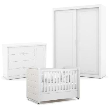 Imagem de Quarto de Bebe 2 Portas Tutto New Branco Acetinado com Capitonê New Boucle - Matic