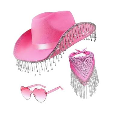 Imagem de YIJU Chapéu de cowboy larga chapéu de jazz para festa de aniversário favorita concertos de festival de música, Rosa