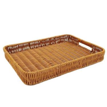 Imagem de Bandeja Organizadora Retangular Vime Servir Café Temperos - MM, Marrom