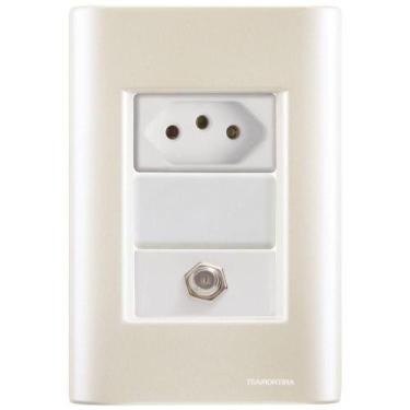 Imagem de Cj Tomadas 10a E Tv Sat Coaxial Giz Pérola Tramontina Completo Pronto 