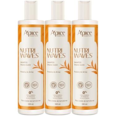 Imagem de Kit 3 Shampoo Limpeza Suave Apse Apice Nutri Waves Tratamento Vegano Sem Sulfato Curvaturas 300ml