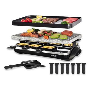 Imagem de Tamarit Tamarit Raclette Table Grill Portátil 3 Em 1 Churrasqueira Coreana Churrasqueira Elétrica Interna Com Placa Antiaderente Reversível Para Grelhar E Pedra De Cozinhar Para Bife 1400W Raclette