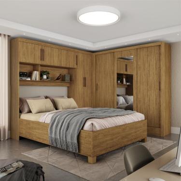Imagem de Guarda-roupa Casal Modulado 5 Portas com Cama Santiago 3 Portas com Espelho 5 Gavetas Cinamomo